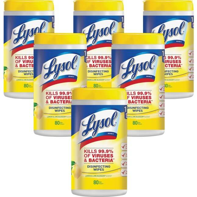 Lysol Disinfecting Wipes Lemon/Lime Scent (6 tubs/case)