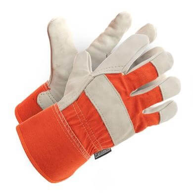 White and orange heavy duty work gloves