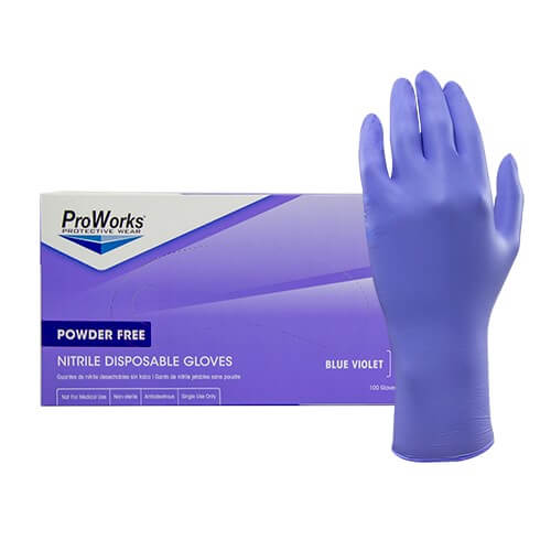 Purple, nitrile, latex-free PPE gloves