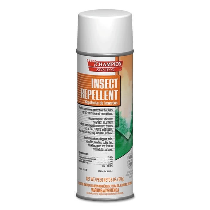 Single, aerosol spray can of insect repellent