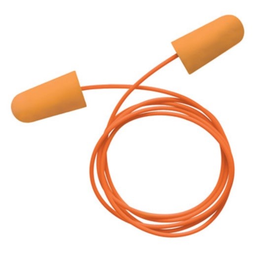 Orange, corded ear plugs