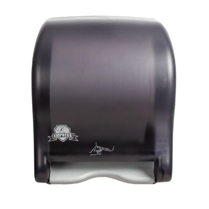 Black, hands free, wall mount paper towel dispenser