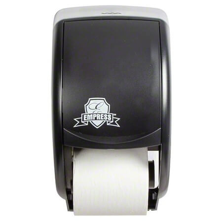 Black, Empress brand toilet paper dispenser