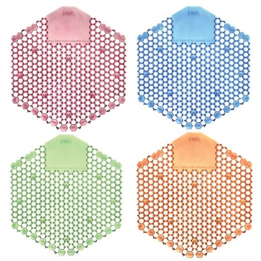 Multi-colored 4 pack 3D urinal screens