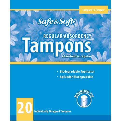 Blue box of individually wrapped tampons